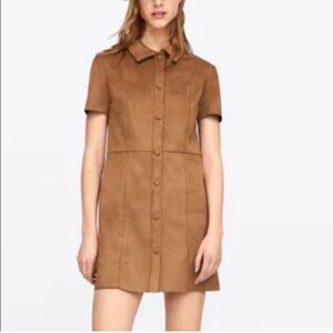 Zara Brown/Tan Suède Dress button up with collar, like new.